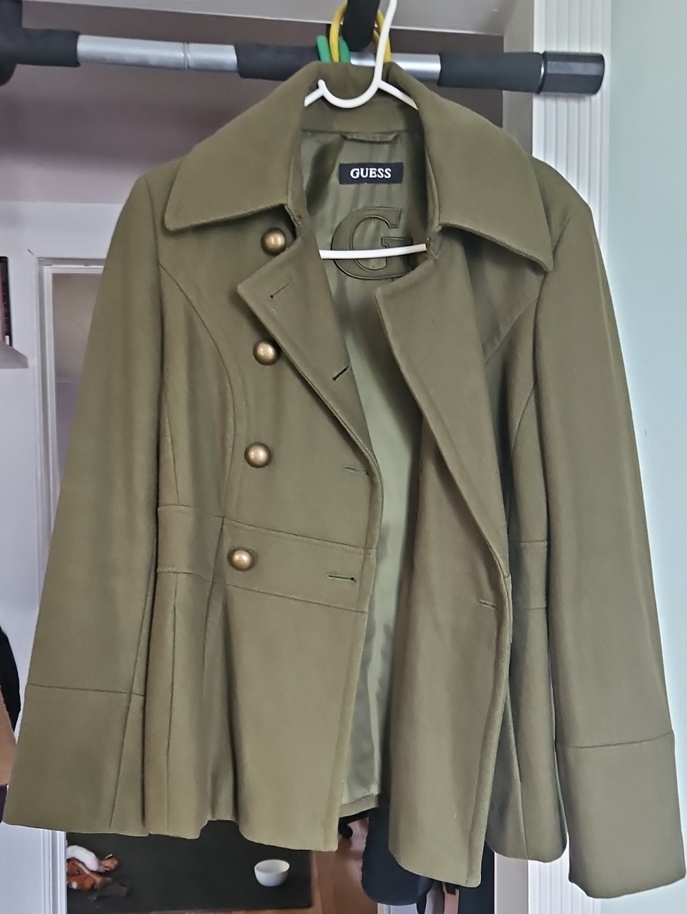 GUESS Olive Green Double-Breasted Pea Coat